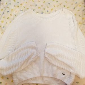 cropped knit sweater with puff sleeves